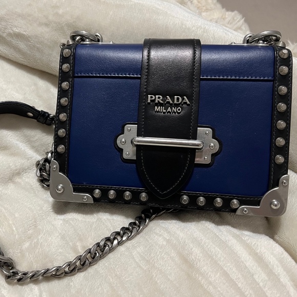 Prada Cahier Studded Shoulder Bag – Blue/Black Leather (pre-loved with COA) - Picture 1 of 7